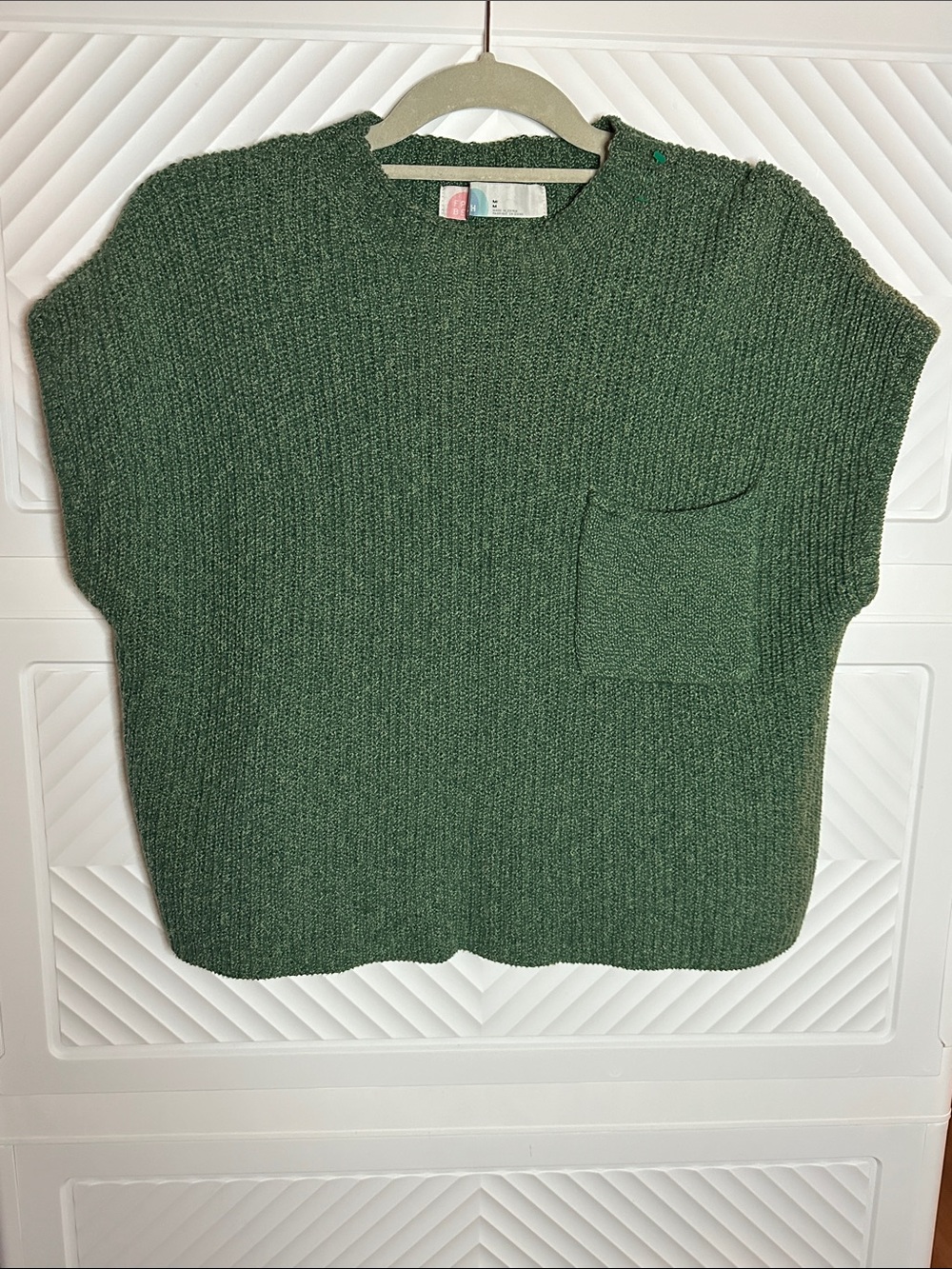 Free People Dark Green Short-Sleeve Crewneck Pocket Sweater